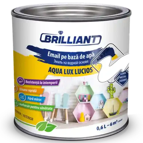 Vopsea email acrilica AquaLuxLucios  Alb pur 0.6L Brilliant  0100656
