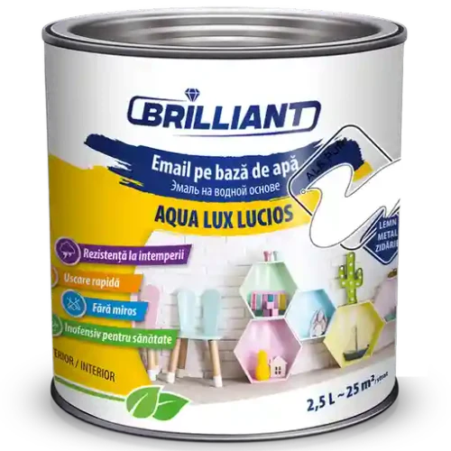 Vopsea email acrilica AquaLuxLucios  Alb pur 2.5L Brilliant  0100670