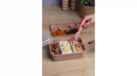 STRIPED LUNCH BOX WITH SPOON AND FORK/CK-384(24) 2